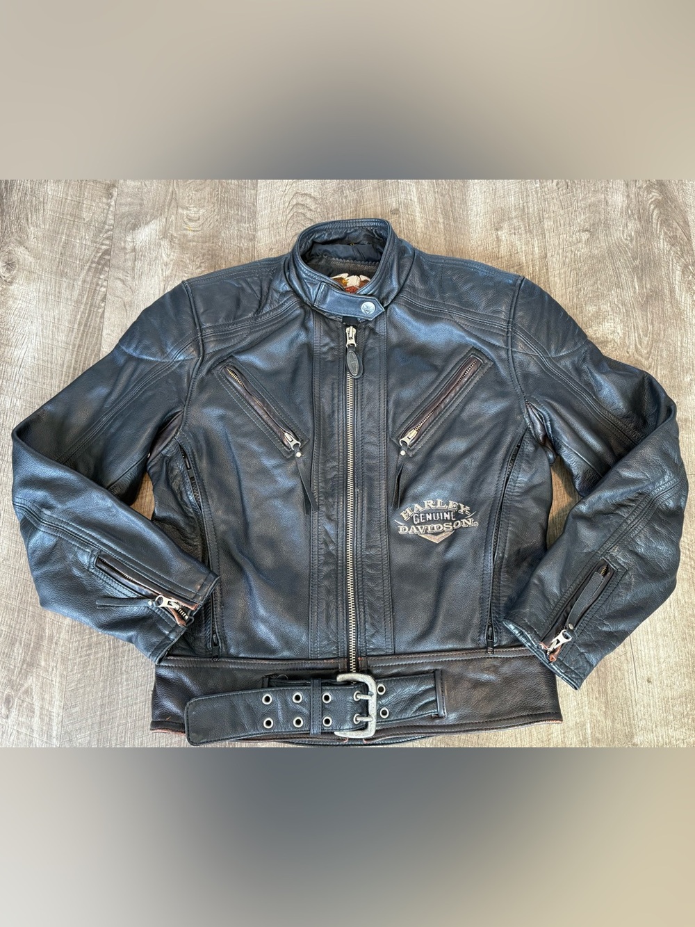 Rare Two Tone Belted Women’s Vintage Harley Davidson Leather Jacket Small